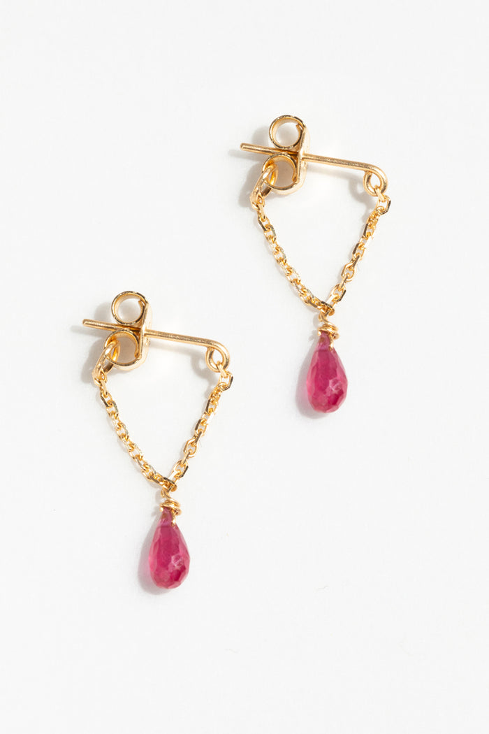 yay paris Mia essential chain earrings - 750‰ Gold Ruby