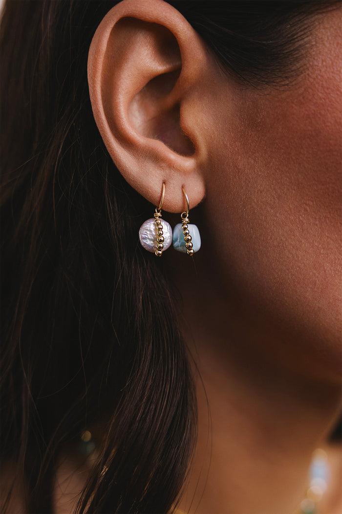 Yay Paris Cowrie Creoles - Larimar