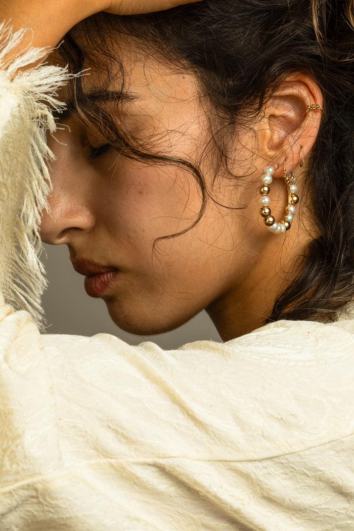 Yay Paris Large Alba Hoops - Gold Cultured Pearl