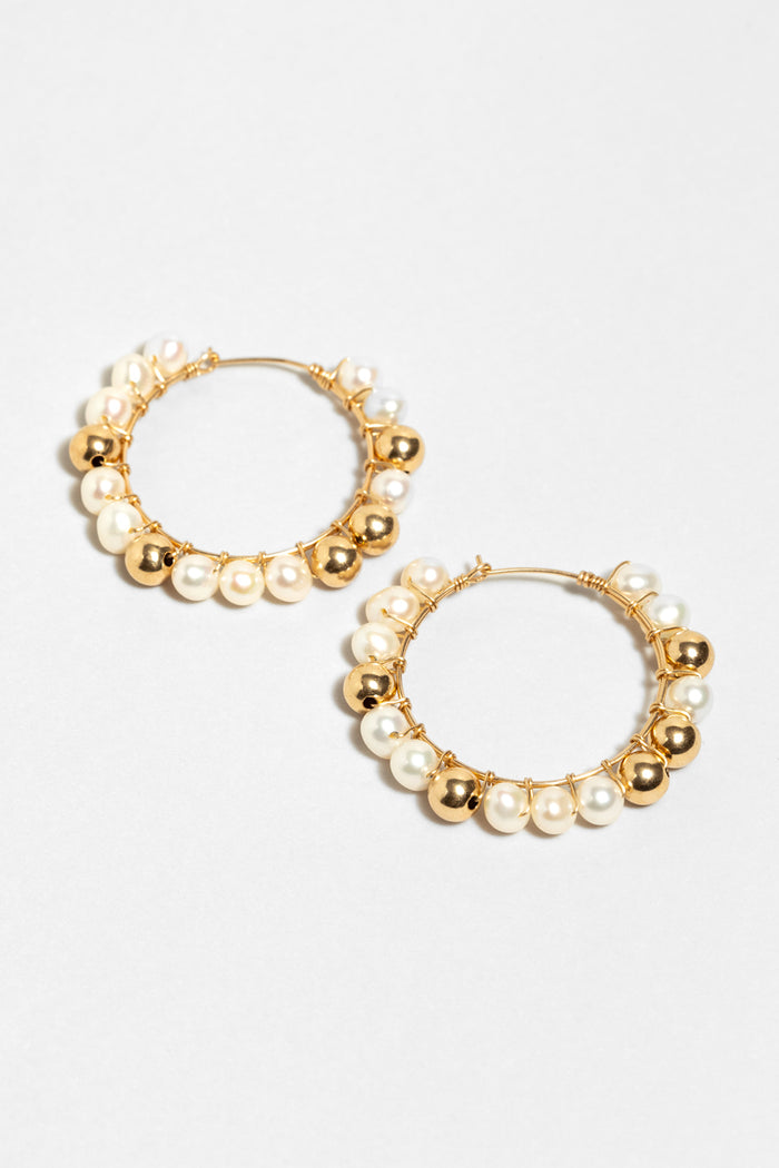 yay paris Large Alba hoops - Gold cultured pearl