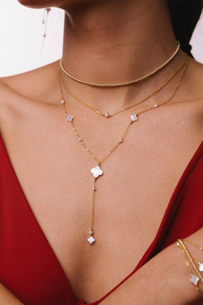 Yay Paris Swan Long Tie Necklace - Mother Of Pearl