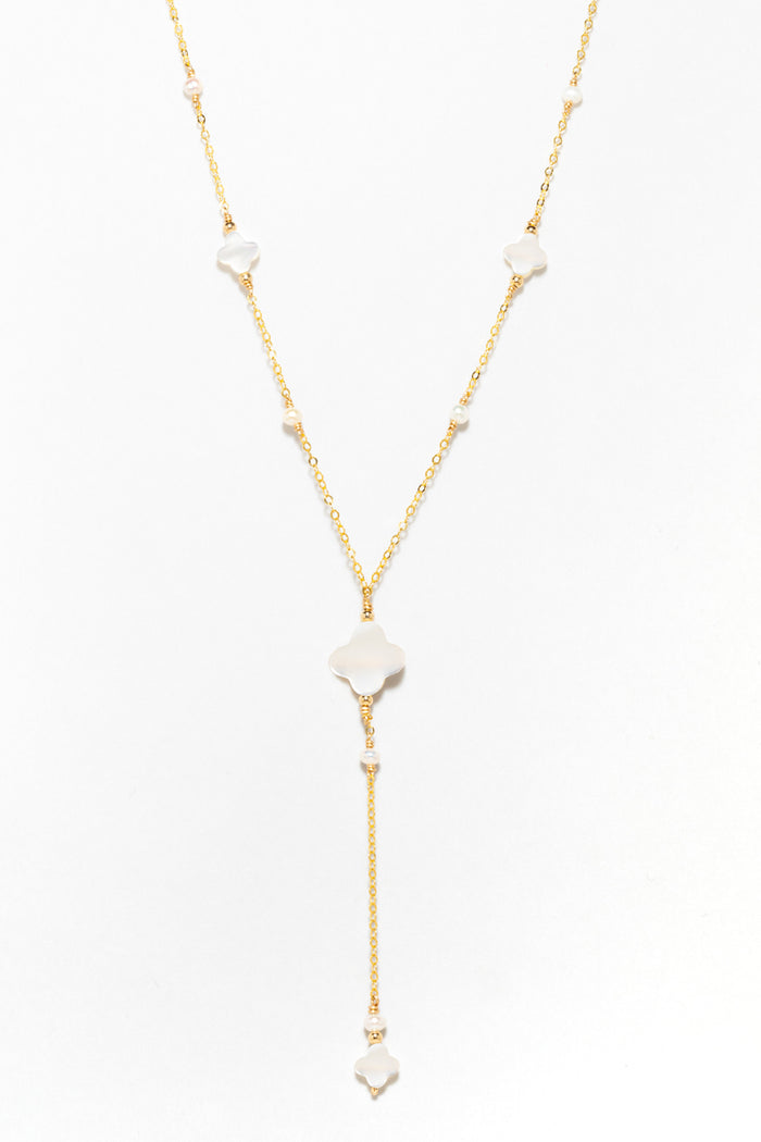 yay paris Swan Long Tie Necklace - Mother of Pearl