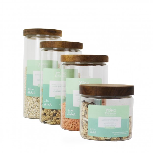 Yoko Design Bocal En Verre Borosilicate - Couvercle Bois Acacia 1900 Ml