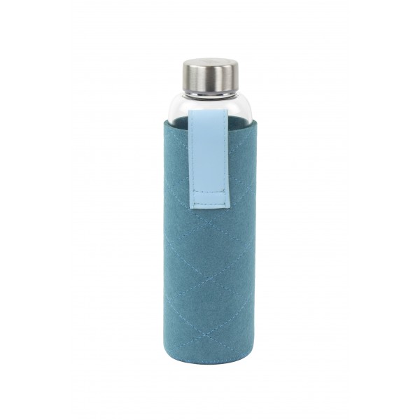 yoko design Bouteille en verre avec pochette en feutrine Bleu 550 ml