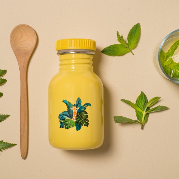 Yoko Design Combo Gourde "Girafe" Simple Paroi 350ml + 4 Compotes Réutilisables + Le Bouchon Avec Sa Paille Intégrée