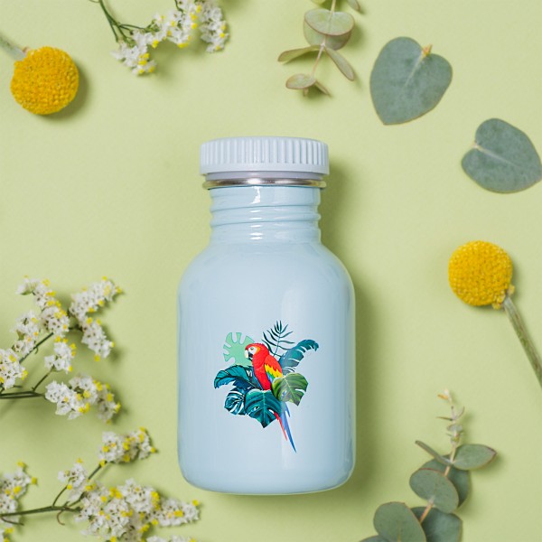 Yoko Design Combo Gourde Simple Paroi 350ml + 4 Compotes Réutilisables + Le Bouchon Avec Sa Paille Intégrée - Perroquet