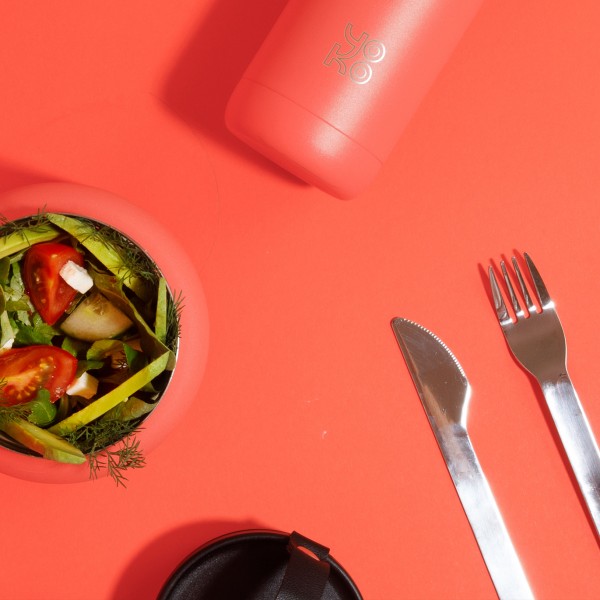 Yoko Design Combo Lunch Box Isotherme 700 Ml - Corail & Set De Couverts En Inox