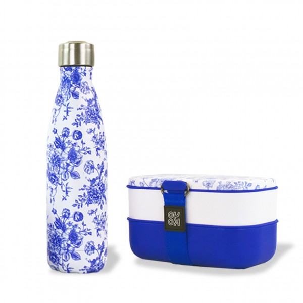 yoko design Combo Lunchbox + bouteille isotherme 500ml - Toile de Jouy