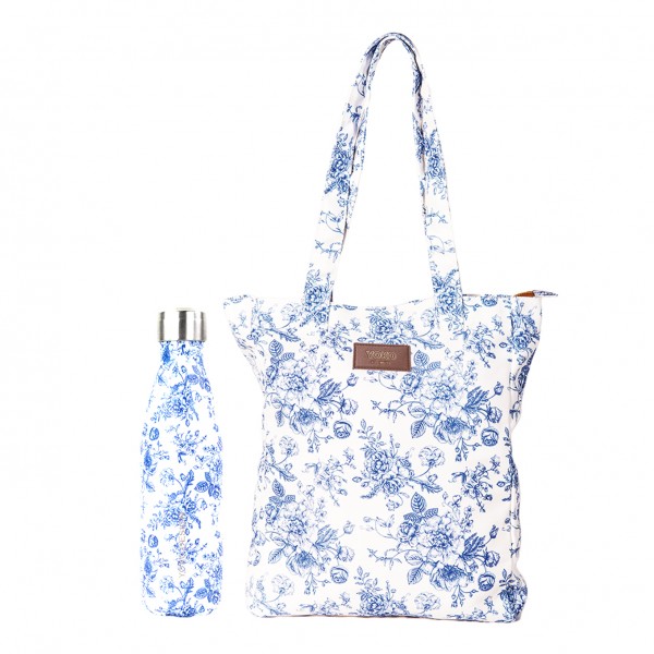yoko design Duo tote-bag & bouteille isotherme - Toile de Jouy