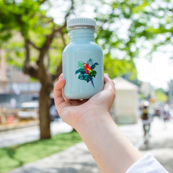 Yoko Design Gourde Simple Paroi 350ml Perroquet & Le Bouchon Avec Sa Paille Intégrée