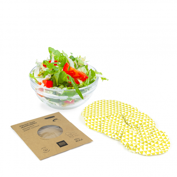 Yoko Design Lot De 3 Couvre-bols Réutilisables En Coton Bio Non Ciré "Géometriques""