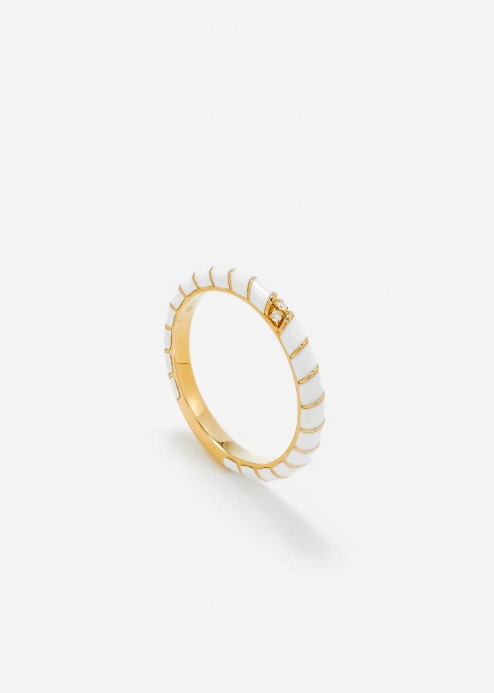 Yvonne Léon Alliance Mini Torsade Email Blanc Or Jaune