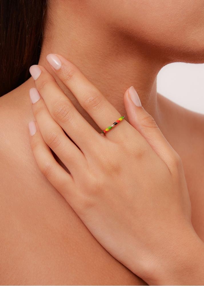 Yvonne Léon Alliance Mini Torsade Email Jamaique Or Jaune