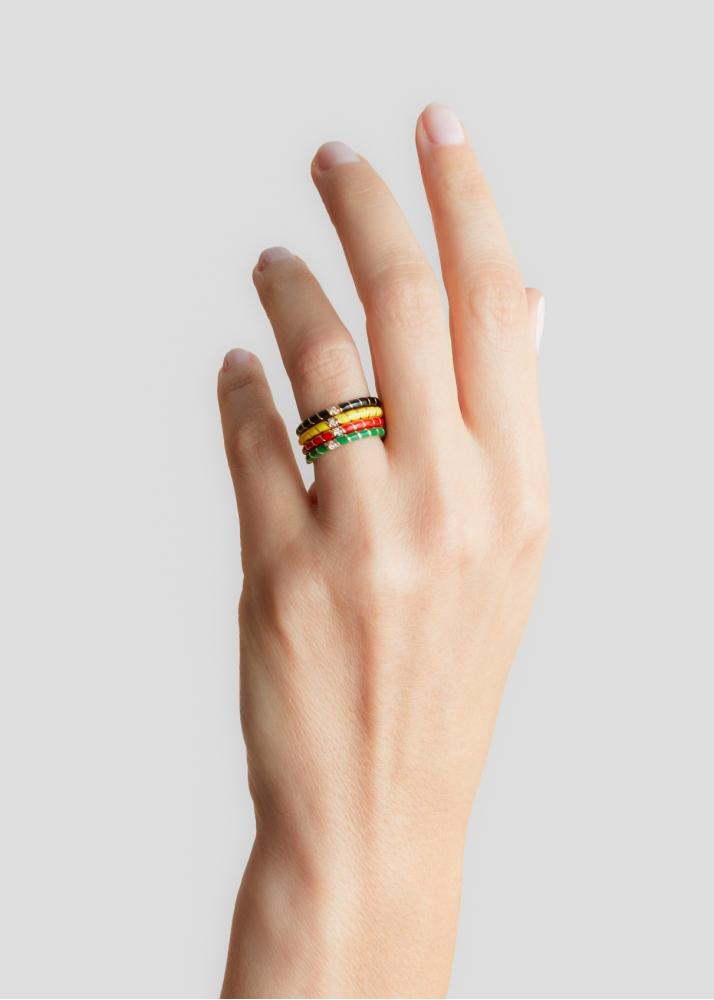 Yvonne Léon Alliance Mini Torsade Email Noir Or Jaune