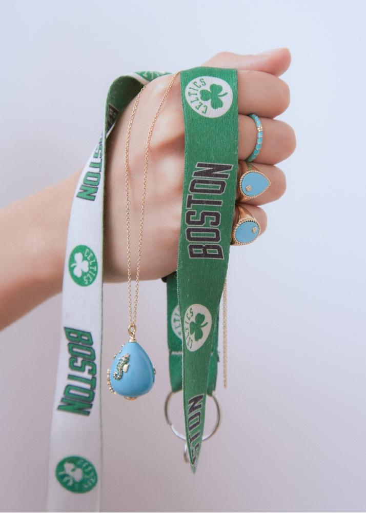 Yvonne Léon Alliance Mini Torsade Email Turquoise Or Jaune