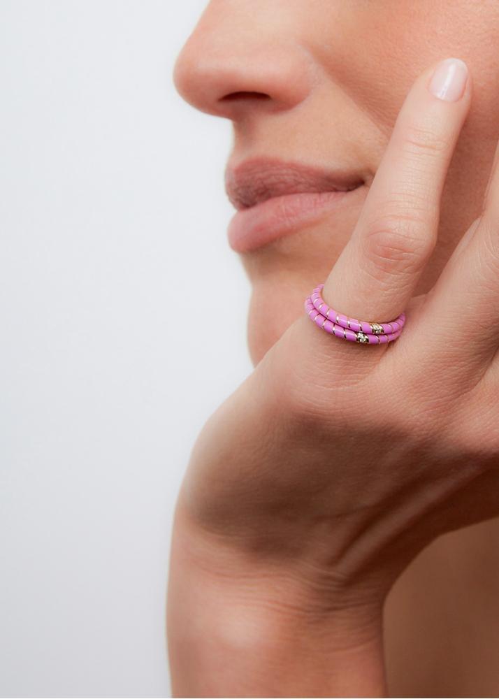 Yvonne Léon Alliance Mini Torsade Email Violet Or Jaune