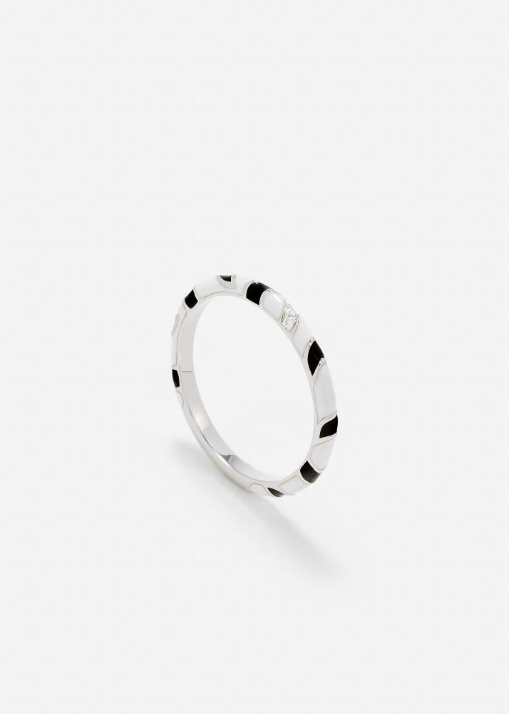 Yvonne Léon Alliance Mini Torsade Email Zèbre Or Blanc