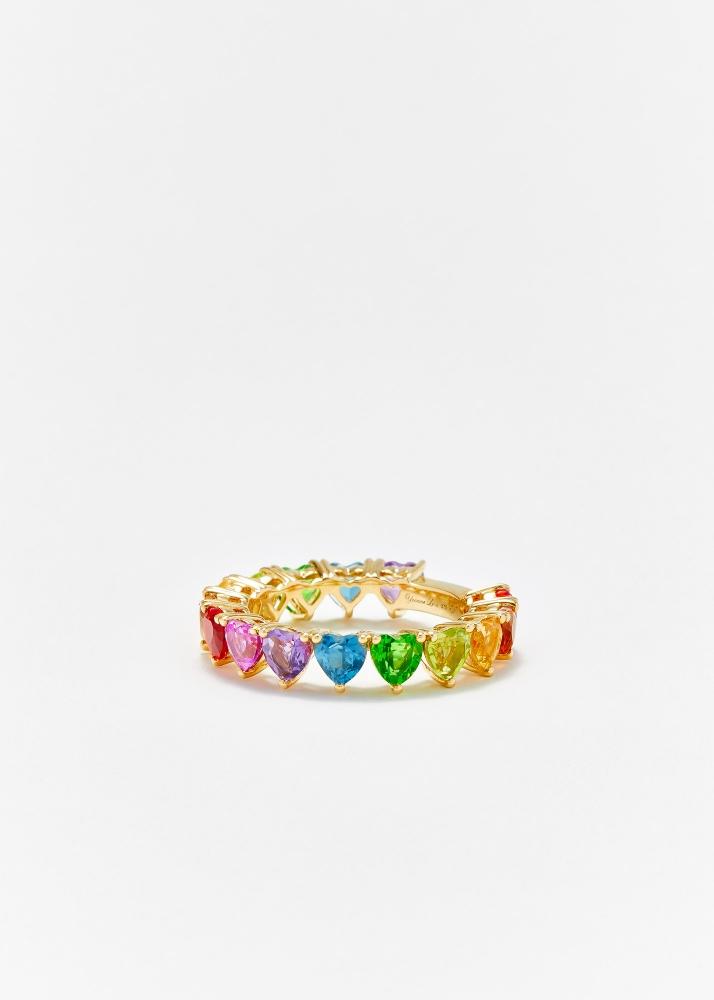 Yvonne Léon Alliance Multi Coeurs Mini Rainbow Or Jaune