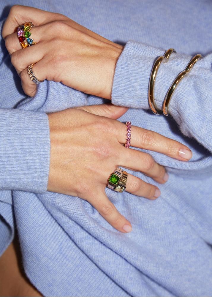 Yvonne Léon Alliance Multi Coeurs Mini Rose Or Jaune