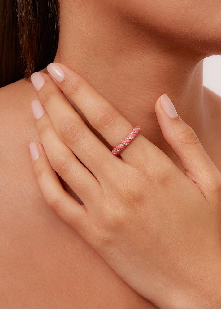 Yvonne Léon Alliance Torsade Email Fuchsia Or Jaune