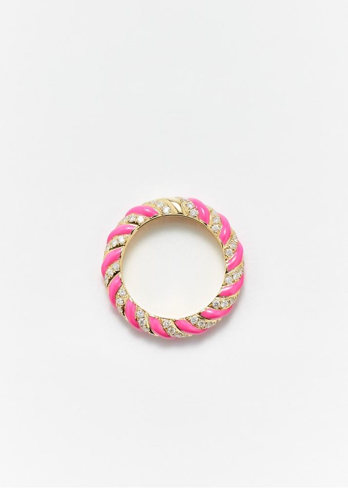 Yvonne Léon Alliance Torsade Email Fuchsia Or Jaune