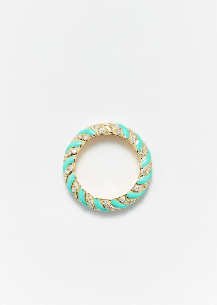 Yvonne Léon Alliance Torsade Email Turquoise Or Jaune