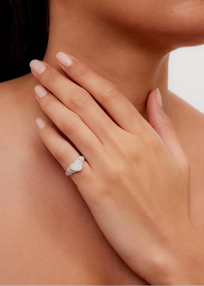 Yvonne Léon Baby Chevalière Coeur Full Diamants Or Blanc