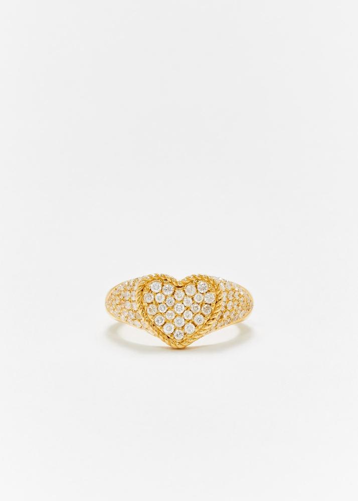 yvonne léon baby chevalière coeur full diamants or jaune