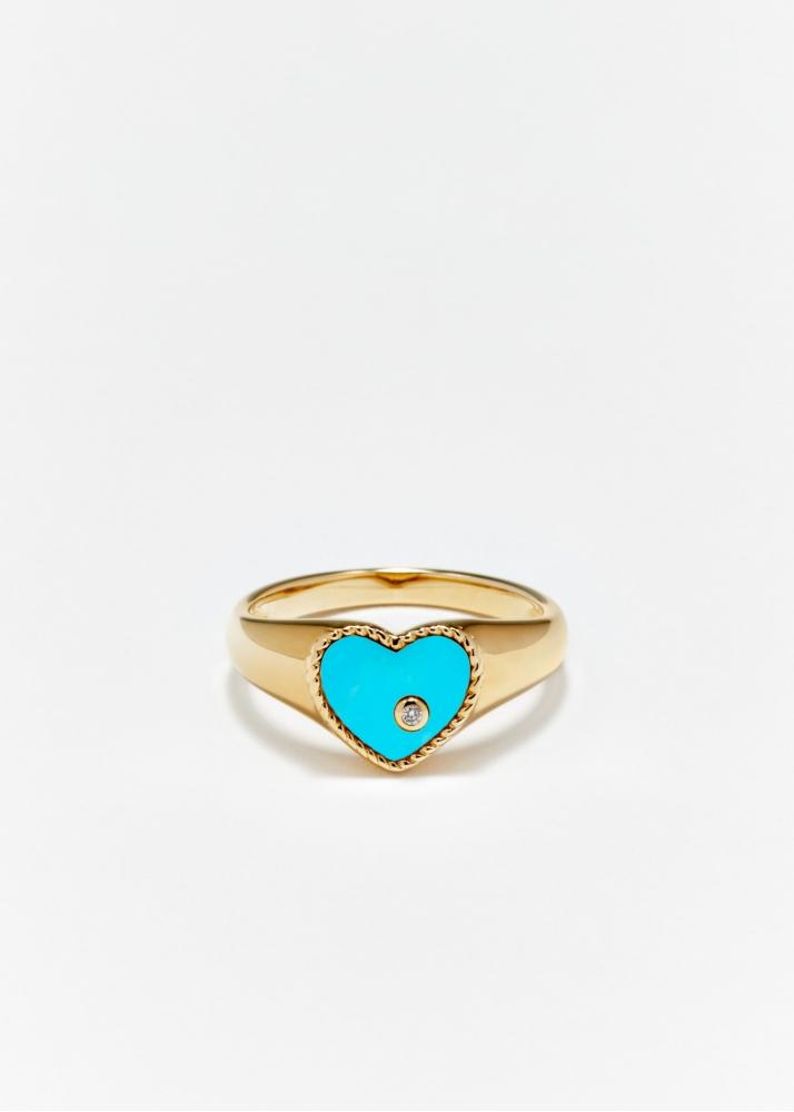 yvonne léon baby chevalière coeur turquoise or jaune