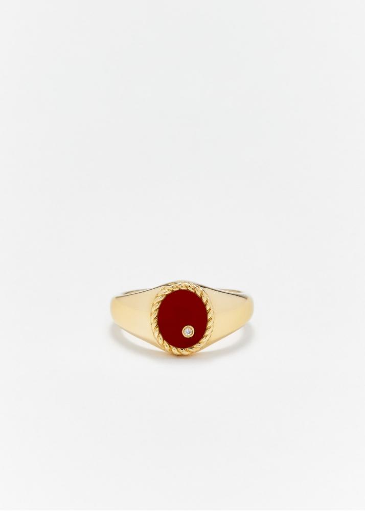 yvonne léon baby chevalière ovale agate rouge or jaune