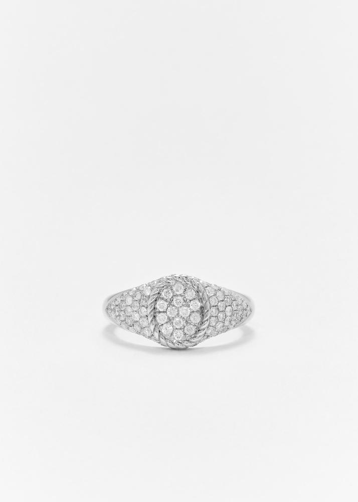 yvonne léon baby chevalière ovale full diamants or blanc