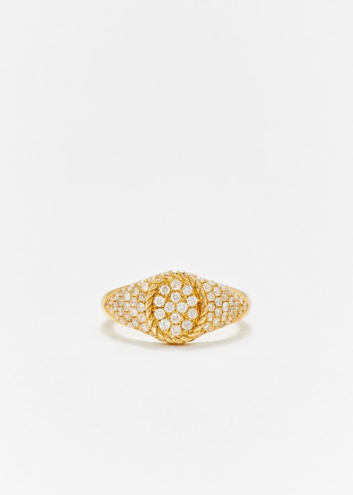 yvonne léon baby chevalière ovale full diamants or jaune