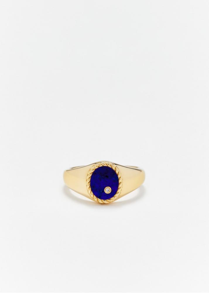 yvonne léon baby chevalière ovale lapis lazuli or jaune
