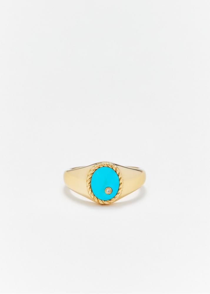 yvonne léon baby chevalière ovale turquoise or jaune