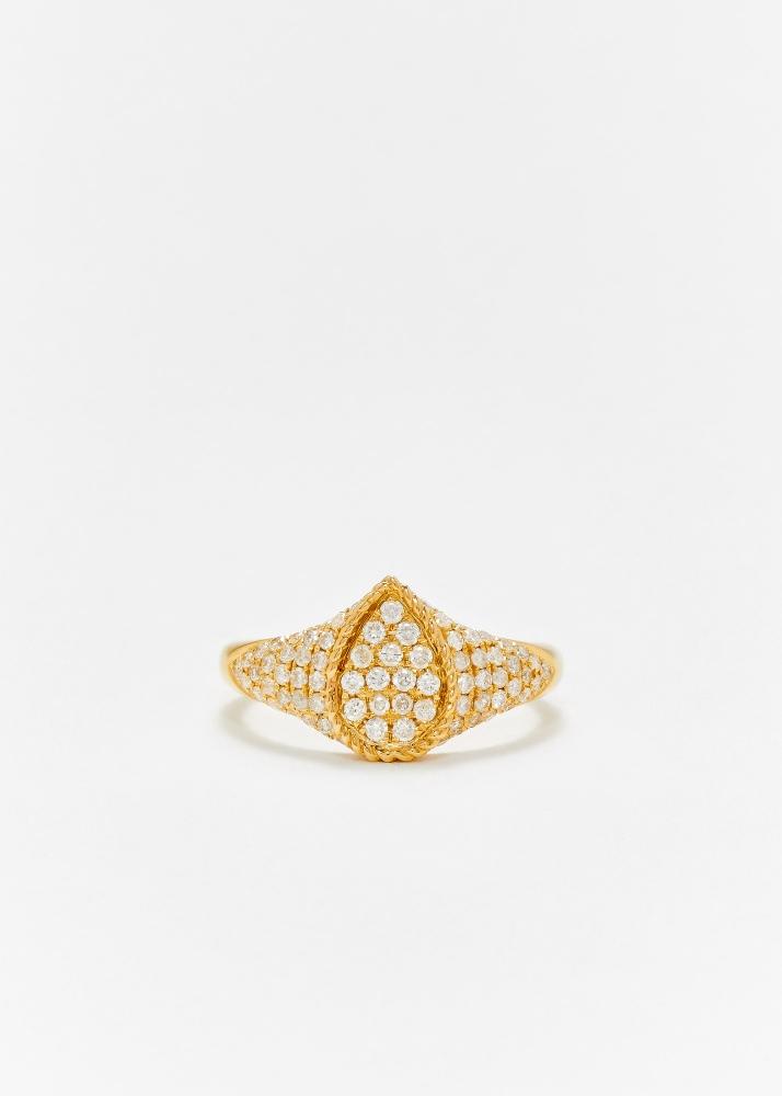 yvonne léon baby chevalière poire full diamants or jaune