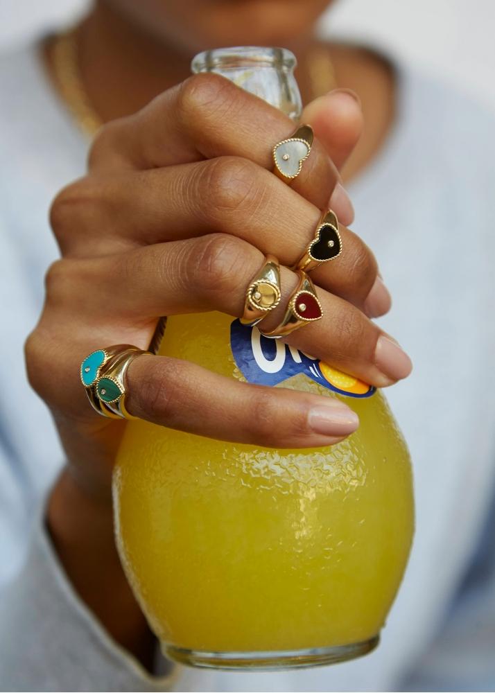 Yvonne Léon Baby Chevalière Poire Malachite Or Jaune