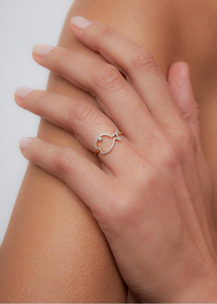 Yvonne Léon Bague Fil Poisson Bulle Diamants Or Jaune