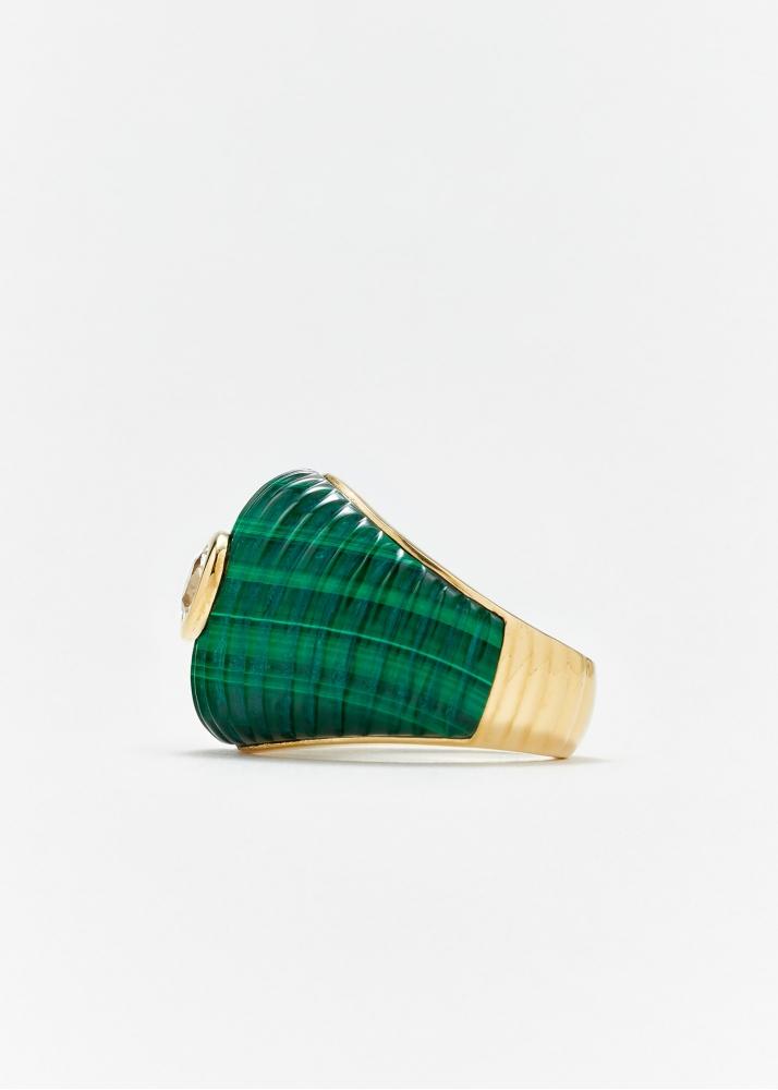 Yvonne Léon Bague Maxi Berlingot Malachite Or Jaune