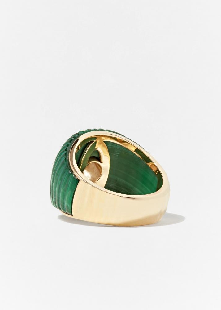 Yvonne Léon Bague Maxi Berlingot Malachite Or Jaune