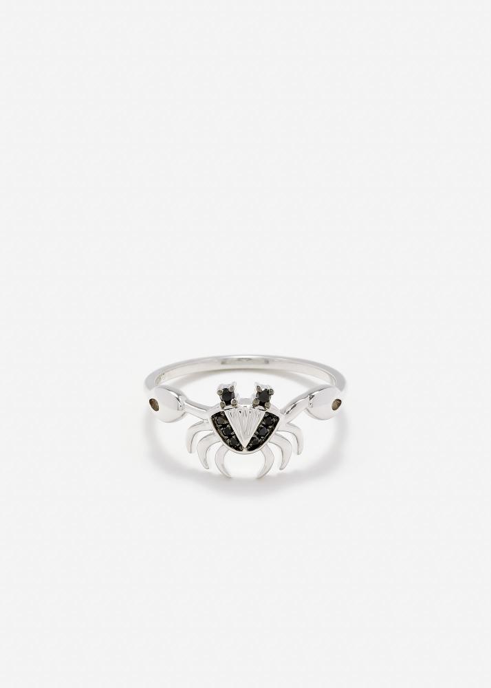 yvonne léon bague mini crabe diamants noirs or blanc