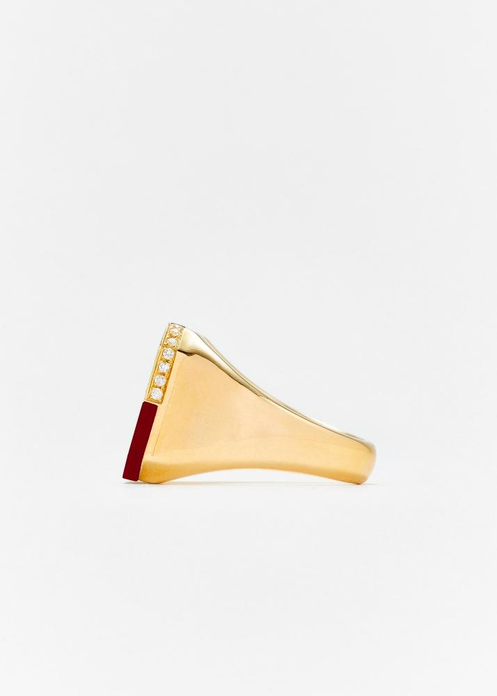 Yvonne Léon Bague Petit Damier Agate Rouge Or Jaune