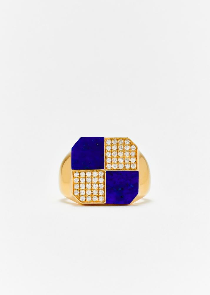 yvonne léon bague petit damier lapis lazuli or jaune