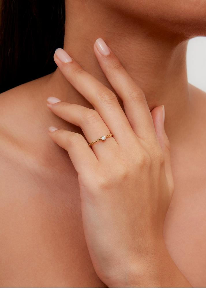 Yvonne Léon Bague Solitaire Diamant Rond Pm Or Jaune