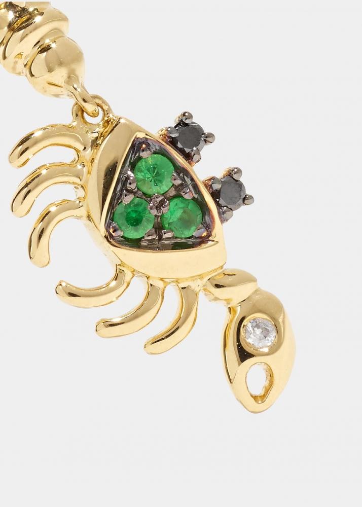 Yvonne Léon Boucle D'oreille Mini Crabe Tsavorites Or Jaune