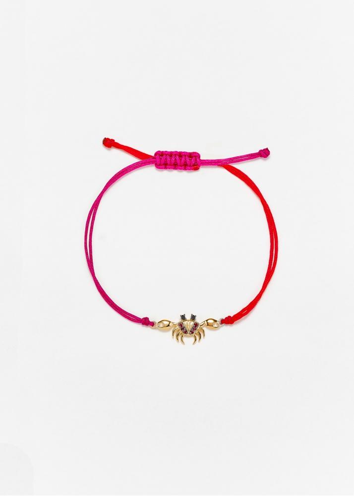yvonne léon bracelet fil crabe rouge & fuchsia or jaune