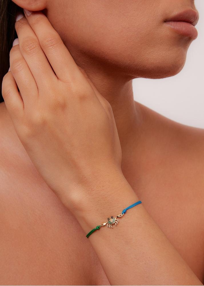 Yvonne Léon Bracelet Fil Crabe Vert & Turquoise Or Jaune