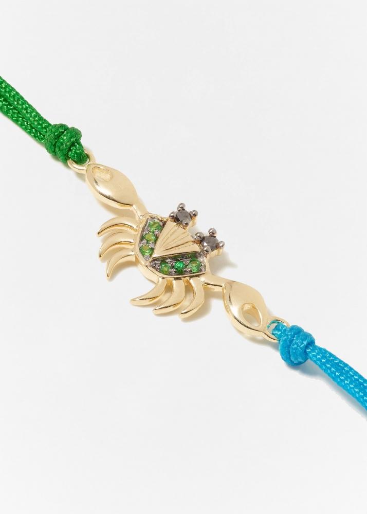 Yvonne Léon Bracelet Fil Crabe Vert & Turquoise Or Jaune