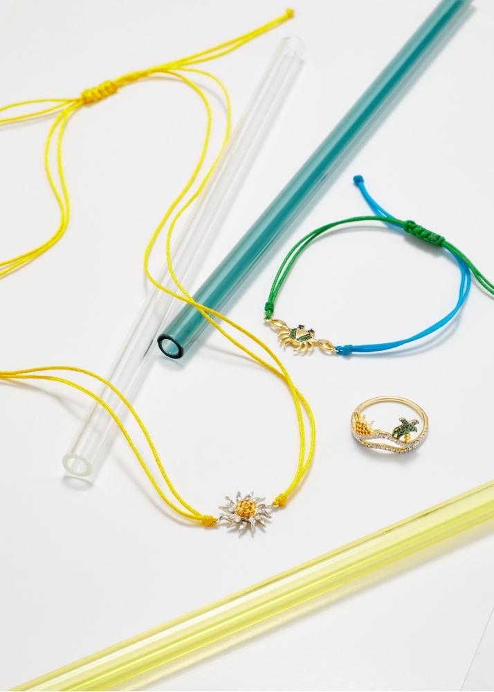 Yvonne Léon Bracelet Fil Crabe Vert & Turquoise Or Jaune