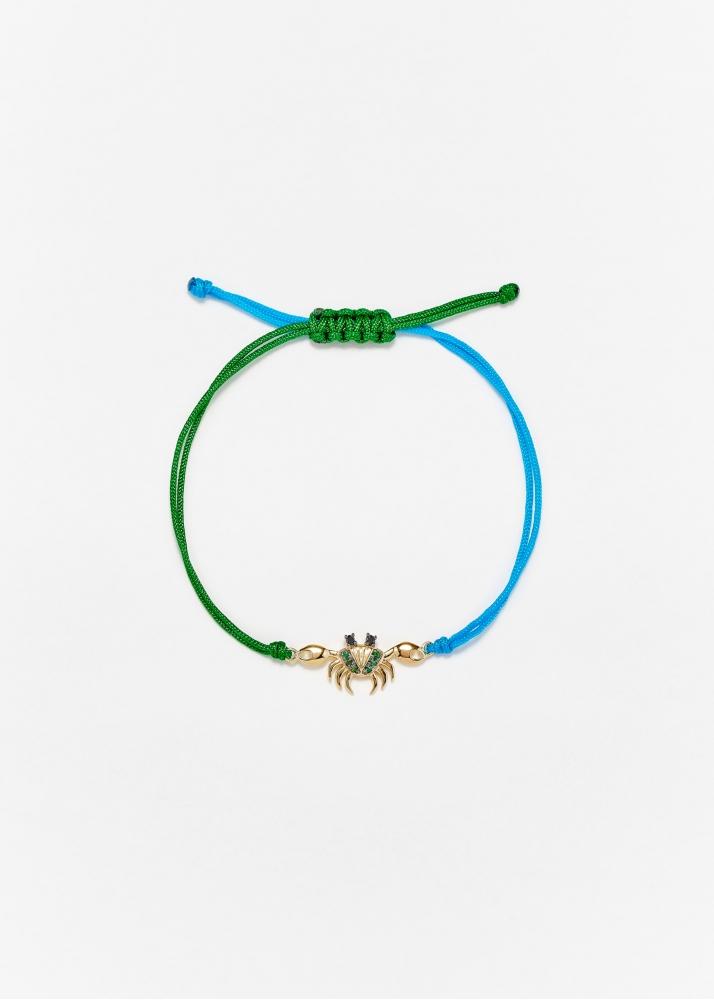 yvonne léon bracelet fil crabe vert & turquoise or jaune