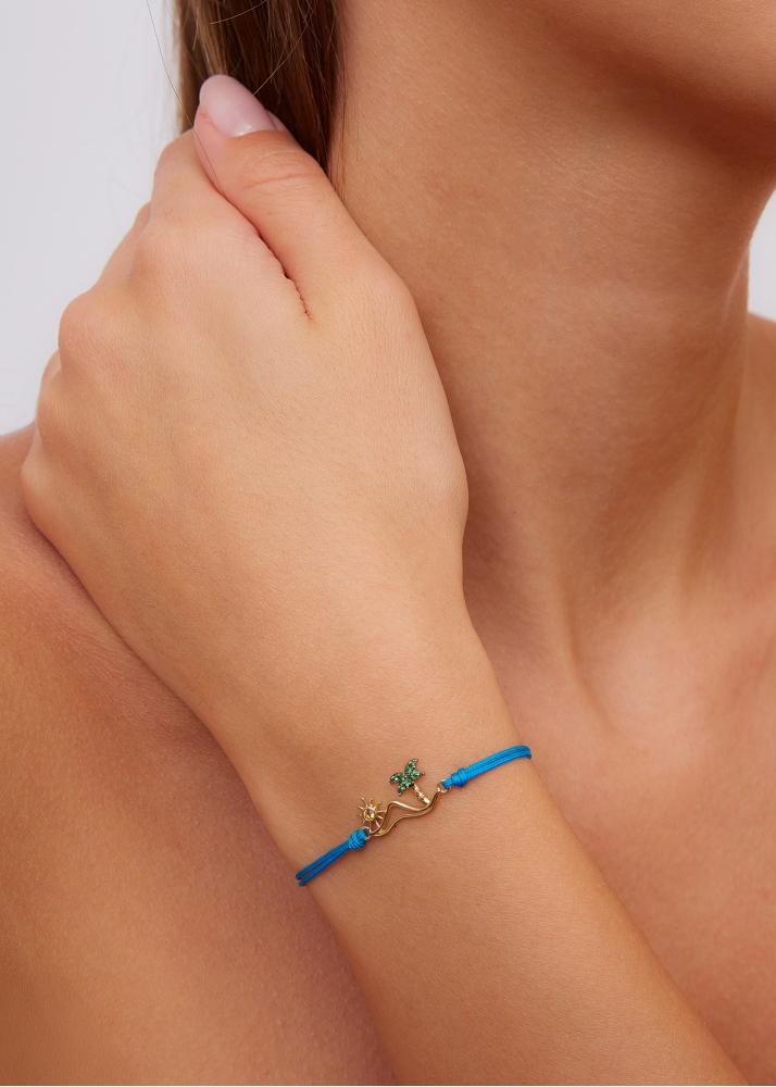 Yvonne Léon Bracelet Fil La Plage Turquoise Or Jaune